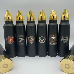 Bullet Shaped Flasks with military logos